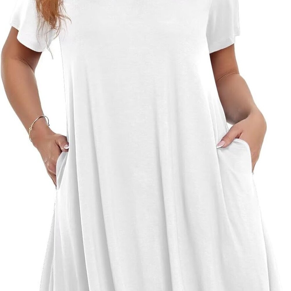 Women Casual Summer Dress Loose T Shirt V Neck Plus Size Swing Beach Dress
